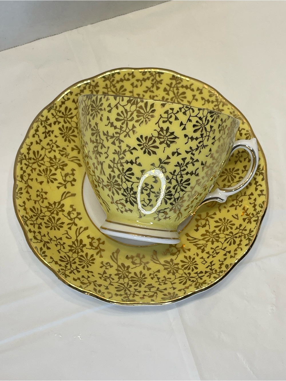Vintage Colclough Yellow & Gold Floral Porcelain Teacup and Saucer Set